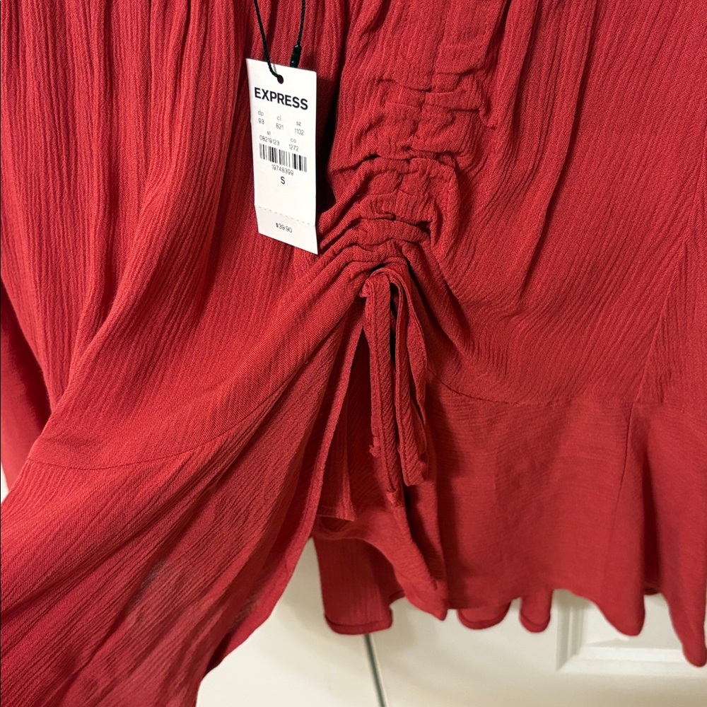 Express Red Ruched Skirt - Picture 3 of 6